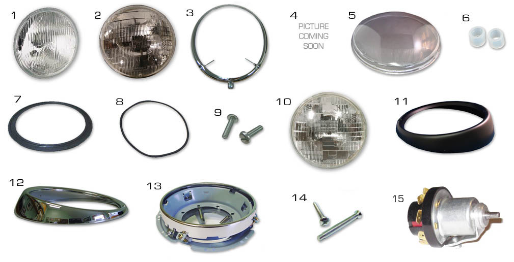 Volkswagen Bus and Vanagon Headlight Rings, Hardware, Lenses, etc.